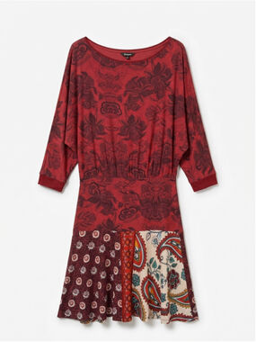 DESIGUAL Indira Red Floral Paisley Mini Dress Casual Summer, Sz L